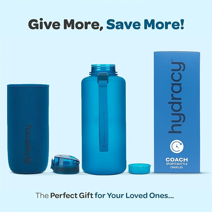 Hydracy Water Bottle with Time Marker -Large BPA Free Water Bottle & No Sweat Sleeve -Leak Proof Gym Bottle with Fruit Infuser Strainer & Times to Drink -Ideal for Fitness Sports & Outdoors