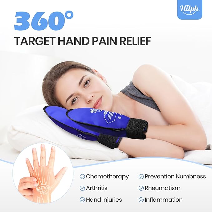 Hilph Large Hand Ice Pack Gloves for Pain Relief 2 Pack, FSA Eligible, Gel Cold Therapy Gloves for Full Hands Finger Wrist Swelling, Chemotherapy & Neuropathy, Carpal Tunne, Arthritis, Working Hands