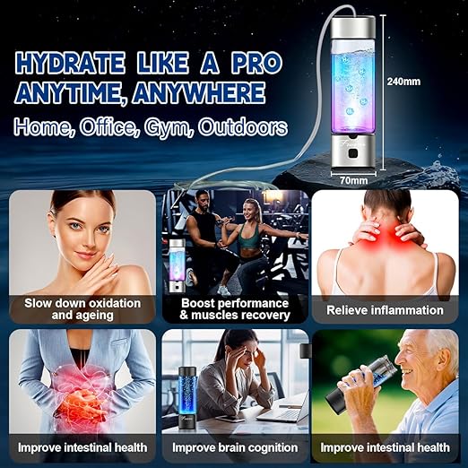 Hydrogen Water Bottle Generator - 2026 Hydrogen Water Machine - 6000 PPB SPE/PEM Tech Glass Hydrohealth Water Bottle for Kidney Health Hydrogen Bottle Gift for Family & Friends (Button/Black)