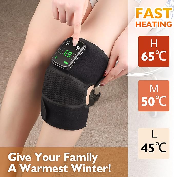 Cordless Heated Knee Massager, Knee Massager with Heat, Knee Massager for Pain Relief, Knee Heating Pad for Knee Pain Relief, FSA Eligible HSA, Heated Knee Brace Wrap, Black