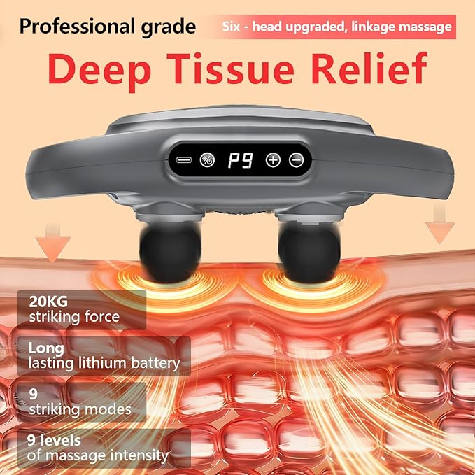 6 Head Massage Gun for Deep Tissue - 9Levels & 9Modes Electric Massagers.This Powerful Massage Tools Provide Effective Pain Relief to the Back,Legs,Waist.It's an Ideal Gift for Family and Friends.