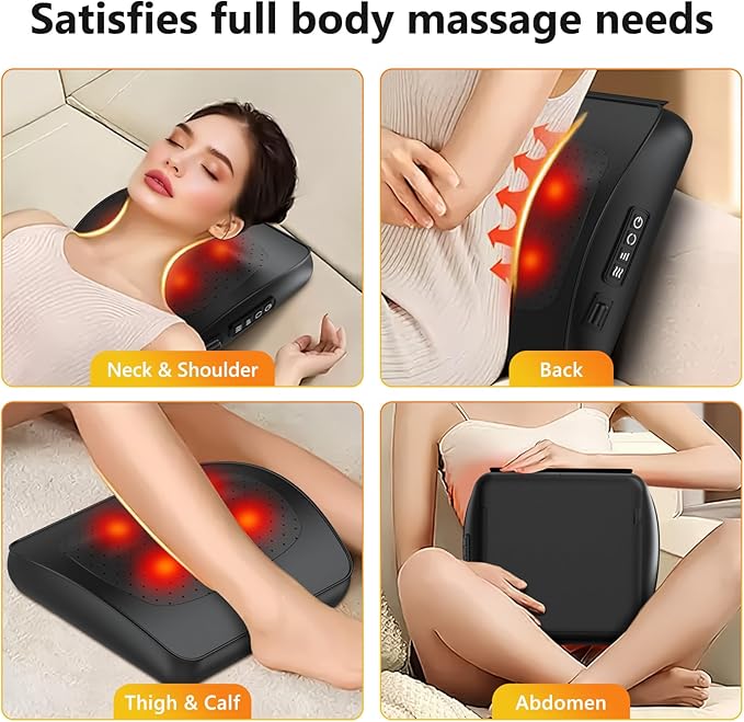 Back Massager,Back and Neck Massager with Heat,Shiatsu Deep Tissue Back Massager,Electric Massage Pillow for Shoulders,Legs,Foot,Body Muscle Relief,Neck Massager for Women/Men/Dad/Mom