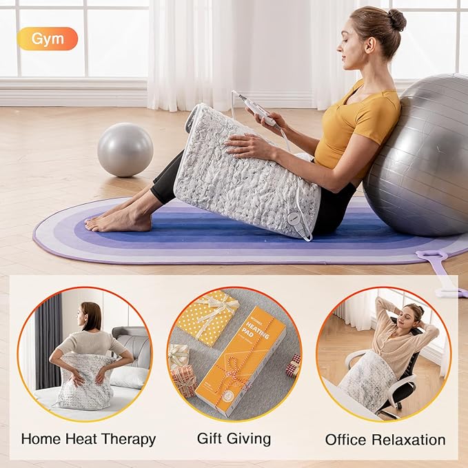 Woomer Heating Pad for Back Pain Relief, Extra Large Electric Heating Pad for Period Cramps, Moist&Dry Options, 6 Heat Setting, 2H Auto-Off, Cozy Faux Fur, 20” x 24”, Marble Blue