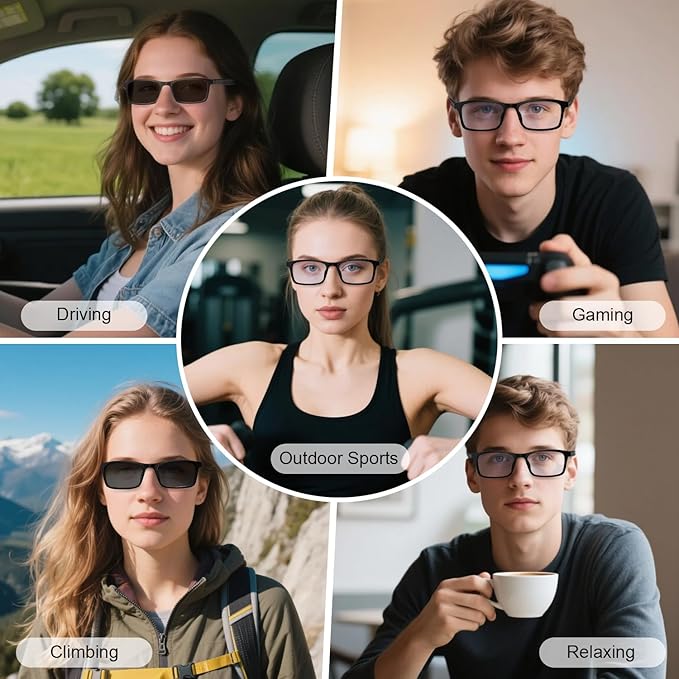Smart Bluetooth Audio Glasses with Open-Ear Speakers, Extra UV400 Polarized Sunglass Lenses Included, Wireless Music & Calls, Compatible with iOS & Android, 5H Playtime