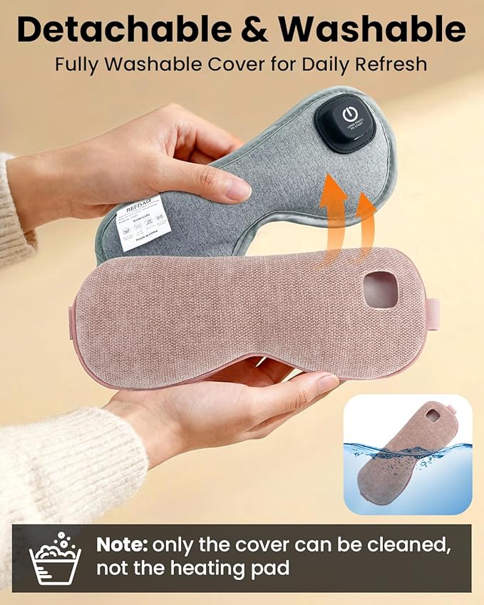 Heated Eye Mask - Cordless Eye Mask for Dry Eyes, Eye Relief, Improved Sleep, 4 Temperature, Washable Eye Heating Pad for Travel and with Replaceable Shell