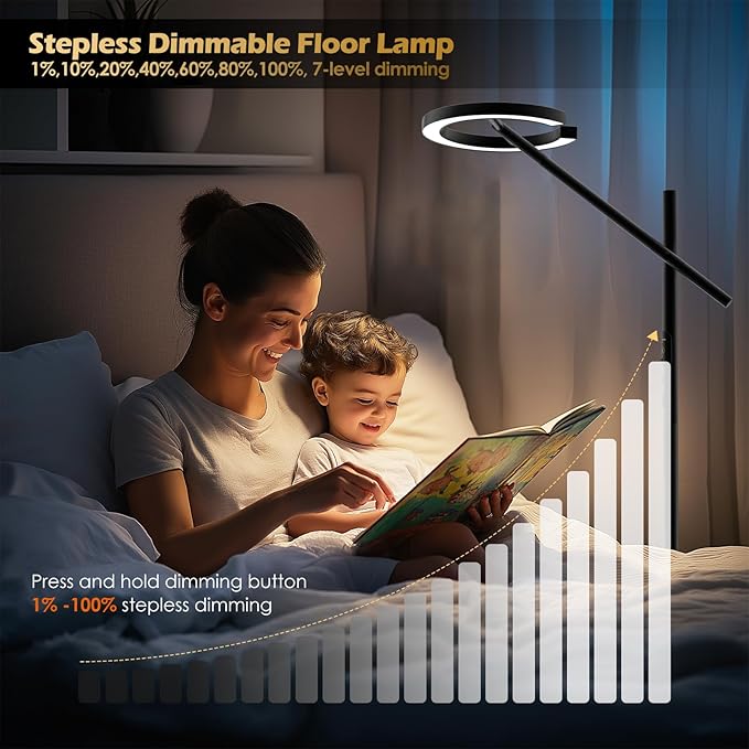 Light Therapy Lamp, 12000 LUX UV-Free Sunlight Lamp, Floor Lamp with Remote, Full Spectrum Sun Lamp, 4 Color Temps 2700-6500K & 7 Brightness & Timer LED Lamp for Living Room Bedroom Home Office, Black
