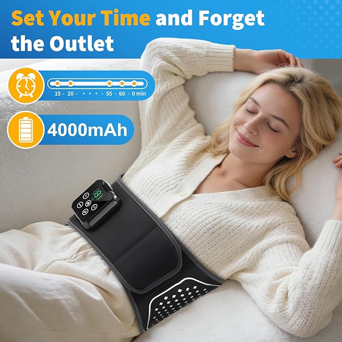 YUANBO Back Massager with Heat – Heated Massage Belt with Air Pressure Pads, Heating Pad for Back Pain Relief with 4000mAh Battery – Gifts for Women, Men, and Family