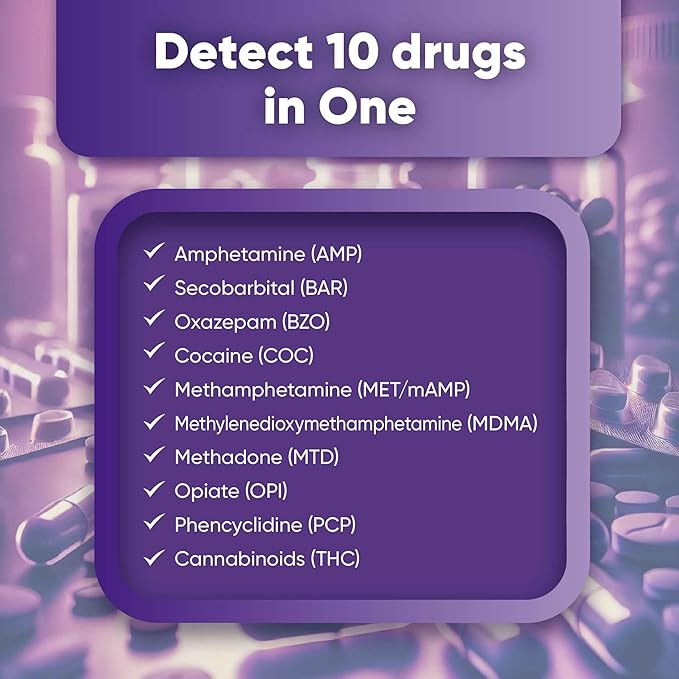 Prime Screen [5 Pack] 10 Panel Urine Drug Test Kit - Testing Instantly for THC (Marijuana), BZO (Benzos), MET (Meth), PCP (Phencyclidine), MTD, AMP, BAR, COC, OPI, MDMA - WDOA-3104
