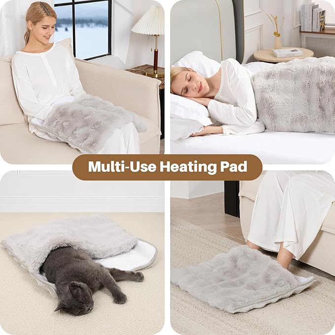 Electric Foot Warmer, Luxury Faux Fur Heating Pad for Feet Pain Relief Cramp, Heated Foot Warmer for Under Desk & Bed with 3 Heat Settings & 2H Auto-Off, ETL Certified, 20x22 Inch, Light Grey
