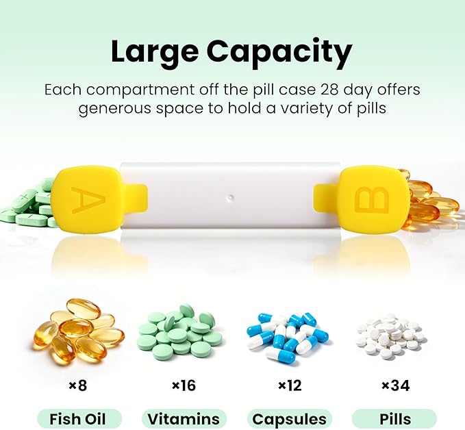 Monthly Pill Organizer 2 Times a Day - 28 Day Pill Box AM PM, Daily Medicine Organizer for Vitamins, Supplements, Medications - BPA Free Pill Case for Home & Travel, White