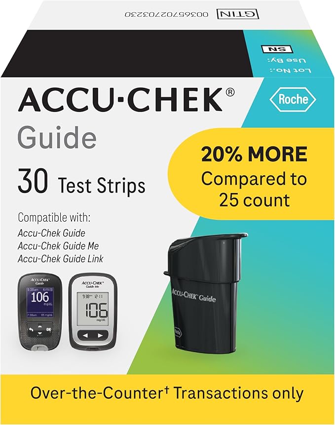 Accu-Chek Guide Glucose Test Strips for Diabetic Blood Sugar Testing (Pack of 30)