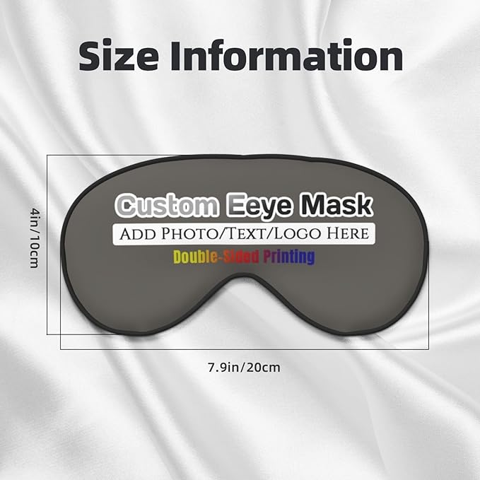 Custom Sleep Eye Mask Personalized Men Women Blindfold Design Your Own Photo Text Logo Adjustable Strap Soft Eyeshade Customized Blackout Eye Cover for Home Offices Travel Charcoal