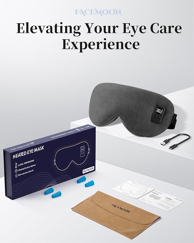 Heated Eye Mask for Dry Eyes: Warm Compress for Digital Tired Eyes, Stye Relief - Cordless, Adjustable Heat & Timer Settings - Airplane/Road Travel, Sleep aid, Office nap Grey