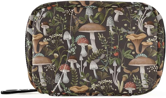 Mushrooms Berries Pill Box 7 Day Pill Case Travel Pill Organizer Bag with Zipper Portable Weekly Vitamin Medicine Supplement Holder Pouch Bag