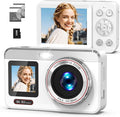 5K Digital Camera, 80MP Dual Screen Autofocus Vlogging Camera, 18X Zoom Point and Shoot Camera for Photography, Flash, 32GB Card, 2 Batteries, Compact Camera for Teens Adults (White)