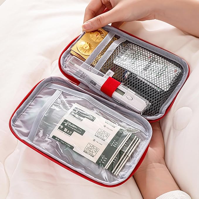 2 Packs Travel First Aid Bag,Empty Mini First Aid Pouch,Emergency Medicine Storage Organizer Bag Health and Household Supplies
