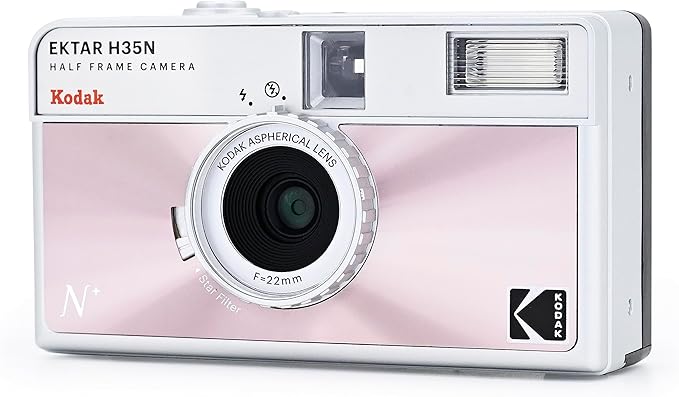 Kodak EKTAR H35N Half Frame Film Camera Bundle with Kodak Ultramax 400/24EXP 35mm Roll Film (Glazed Pink, Bundle)