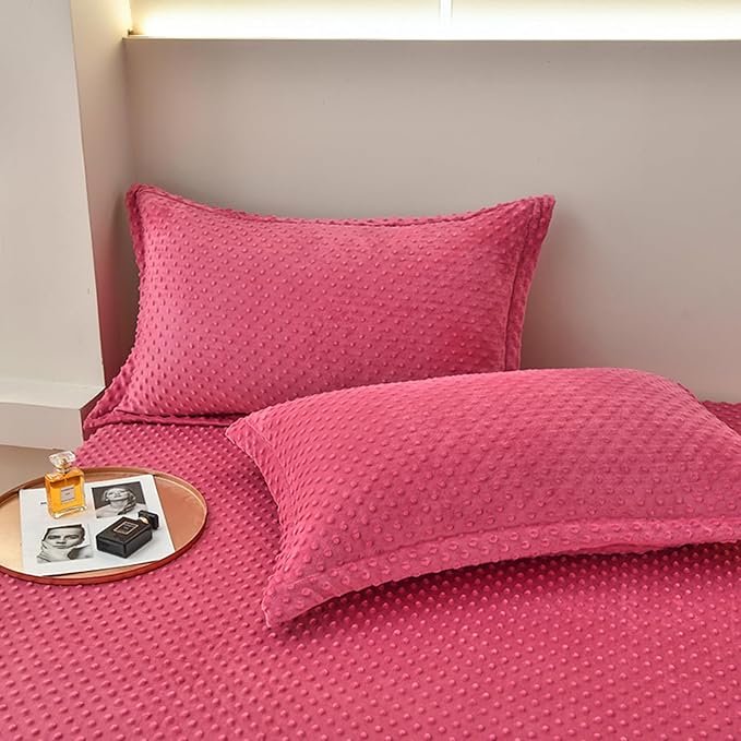 ZIQINPSQ Coral Velvet Fitted Sheet-Thickened Cold-Resistant and Warm Bed Sheets-Soft Velvet Fleece Fitted Sheets with-Elastic All Around. (PaleVioletRed, Queen)