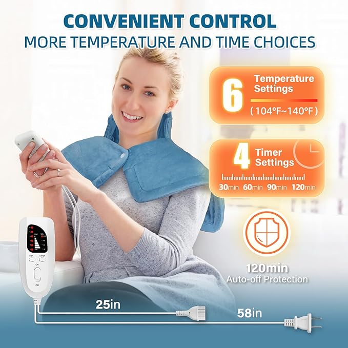 Heating Pad for Neck and Shoulders, Weighted Electric Neck Heating Pad for Back Pain Relief 6 Heat Settings 4 Timers Auto Off Birthday Christmas Gifts for Women Mom Men Dad