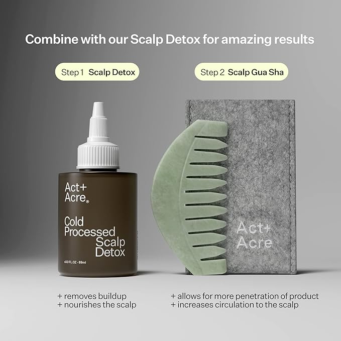 Act+ Acre Scalp Gua Sha Tool - Wide Tooth Hand Held Comb - Perfect Natural Stone Massager Tool - Stimulates the Scalp - Promotes Thicker and Fuller-Looking Hair.
