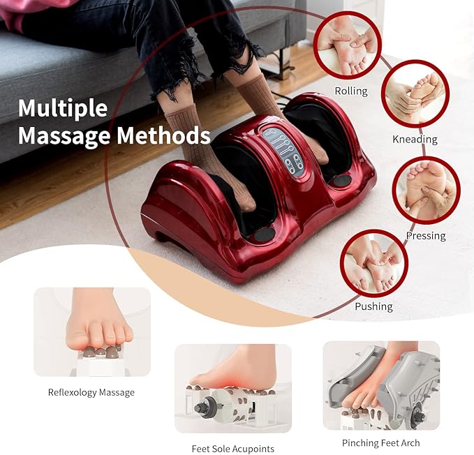 Giantex Shiatsu Foot Massager Machine for Feet, Leg Calf Ankle, Nerve Pain Therapy Spa Gift Deep Kneading Rolling Massage, Electric Shiatsu Foot Massager w/Remote, 4 Modes, Red