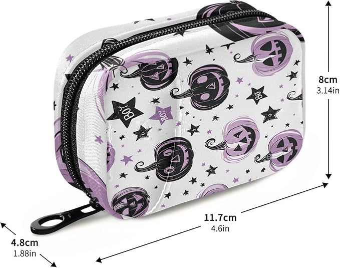 Halloween Spooky Pumpkins Purple Travel Pill Organizer Case Box Container Weekly Portable Vitamin Medicine Holder Storage Bag with Zipper Removable