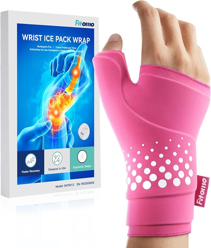 Thumb & Wrist Ice Pack Wrap, Thickened Ice Gel Pad, Ergonomic Fit, Long Lasting Cold & Warm for Carpal Tunnel Relief, Arthritis, Computer Overuse Injuries, Post-Surgery, Post-Workout, Pink, Size L/XL