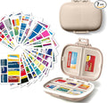 Pill Organizer with Medicine Labels Travel Daily Pill Container Mini Medication Organizer Storage Pill Organizer Travel Essentials Pill Case 7 Day Pill Organizer (Beige, 161 Lables)
