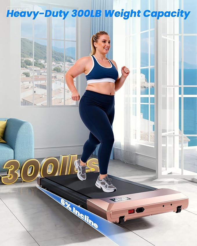 DeerRun Under Desk Walking Pad Treadmill with 6% Manual Incline, 0.6-3.8 MPH Walking Speed, 2.5 HP, 300 lb Capacity, App & Remote Control, for Home Office & Small Spaces
