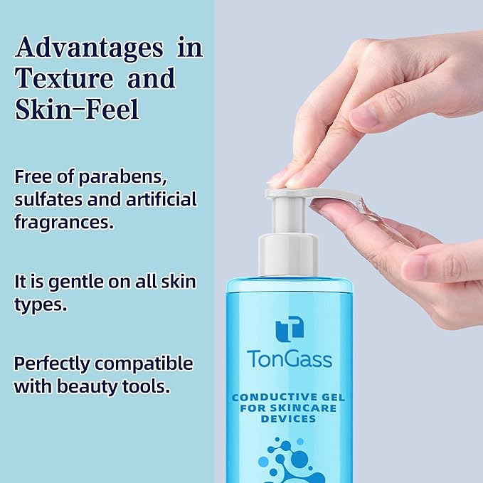 TonGass Conductive Gel for Microcurrent & LED Facial Devices, Hydrating Smooth Glide Gel with Hyaluronic Acid & Collagen Peptides, Lightweight Non-Sticky Skincare Gels for Device Use
