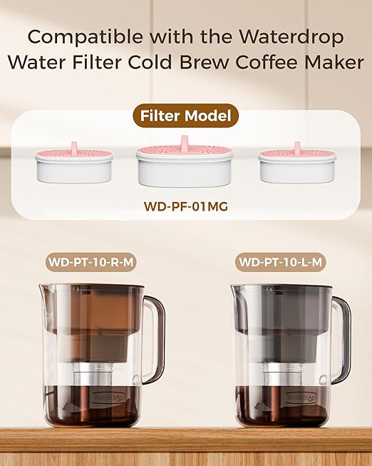 Waterdrop Magnesium Replacement Filters for Waterdrop Coffee Pitcher, Reduces Chlorine, Odors, Well-Balanced Acidity, Unlocks Flavor and Aroma, Last Up to 2 Months or 100 Gallons (3 Packs)