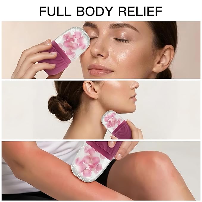 Silicone Facial Ice Roller for Face and Eye Puffiness, Reusable Ice Cube Mold for Skin Icing, Facial Massage and Skin Firming