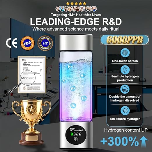 Hydrogen Water Bottle Generator - SPE/PEM Tech Hydrogen Water Machine - 6000 PPB Portable hydrohealth Water Bottle for Kidney Health Hydrogen Bottle with OLED Display (R Touch/Sliver/Coated)