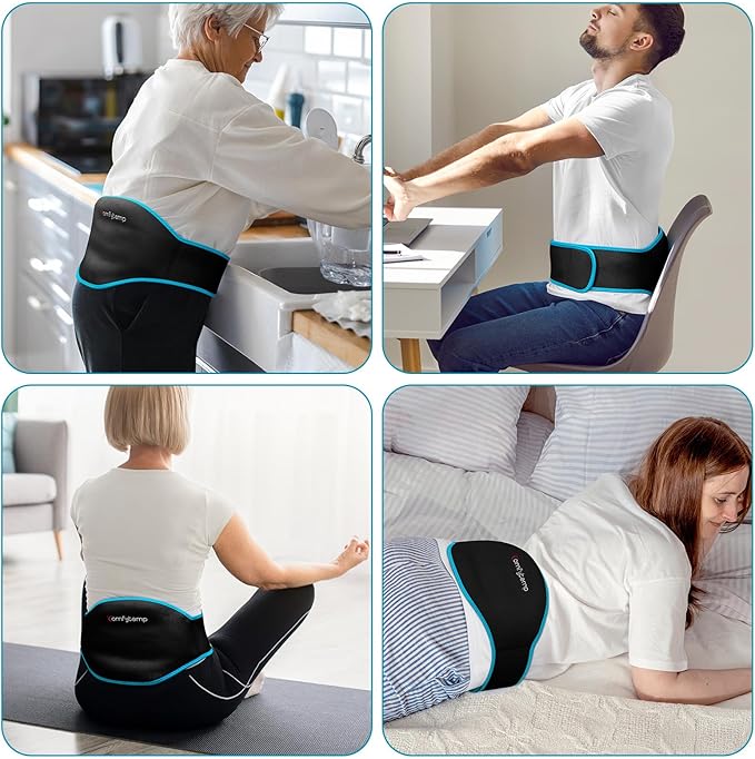 Comfytemp Back Ice Pack Brace, Lumbar Pain Relief Product for Sciatica Ease, 2 Pcs, Gel Lower Back Support Wrap Ice for Injuries Reusable, Hot Cold Compress for Lower Waist (Black)