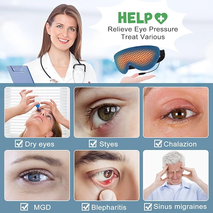 Heated Eye Mask for Dry Eyes, USB Electric Warm Eye Compress Heat Eye Masks with Temperature&Timer Control, Eye Heating Pad for Dry Eyes, Stye Treatment, Chalazion, Blepharitis, MGD, Puffy