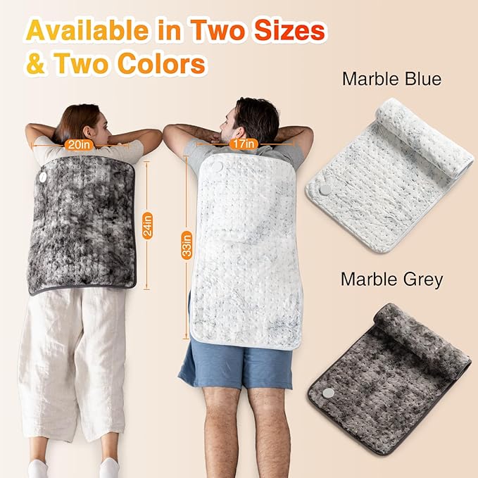 Woomer Heating Pad for Back Pain Relief, Extra Large Electric Heating Pad for Period Cramps, Moist&Dry Options, 6 Heat Setting, 2H Auto-Off, Cozy Faux Fur, 20” x 24”, Marble Grey