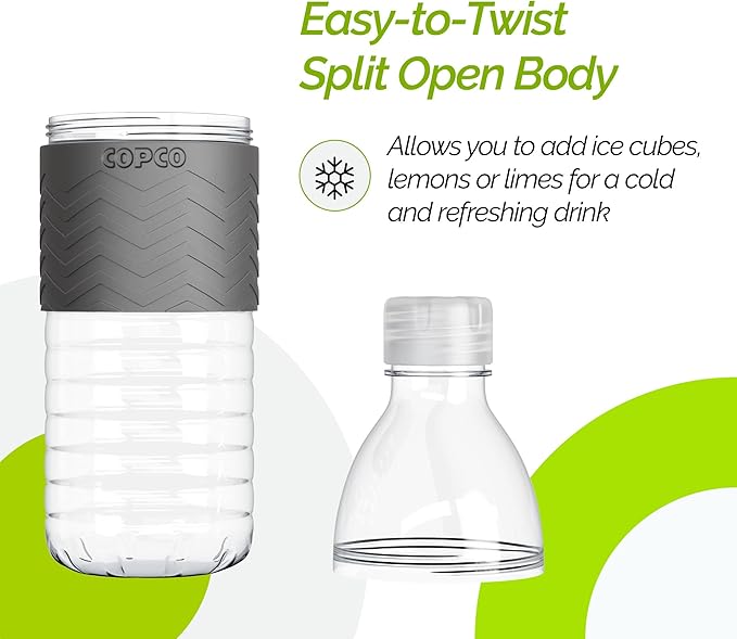 Copco Hydra Water Bottle with Spill-Resistant Lid, 16.9 oz - Reusable Tritan Non-Slip Sleeve, Twist-Open Body - BPA-Free, Leak-Proof, Durable & Portable for Gym, Office, School (Gray)