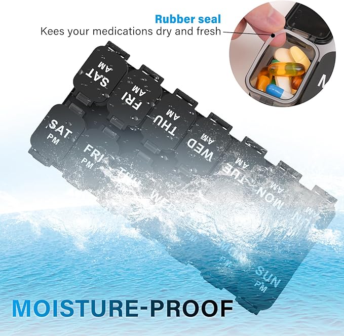 Extra Large Weekly Pill Organizer - Waterproof Pill Box 2 Times a Day, 7 Day Am Pm Medicine Pill Organizer for Supplements, Big Daily Pill Case Holder with Detachable Container for Vitamin/Fish Oil