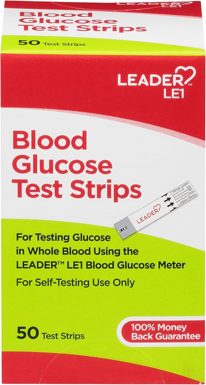 LEADER Blood Glucose Test Strips for Diabetes, No-Coding, Fast, Certified, Accurate Results, Use with LEADER Blood Sugar Monitoring System, 50 Diabetic Test Strips
