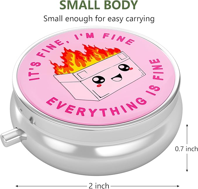 Nipichsha Pill Box, Small Pill Case for Purse & Pocket, Cute Travel Medicine Organizer, Portable Medicine Container Holder to Hold Vitamins, Medication, Fish Oil & Supplement, Pink Cute Dumpster