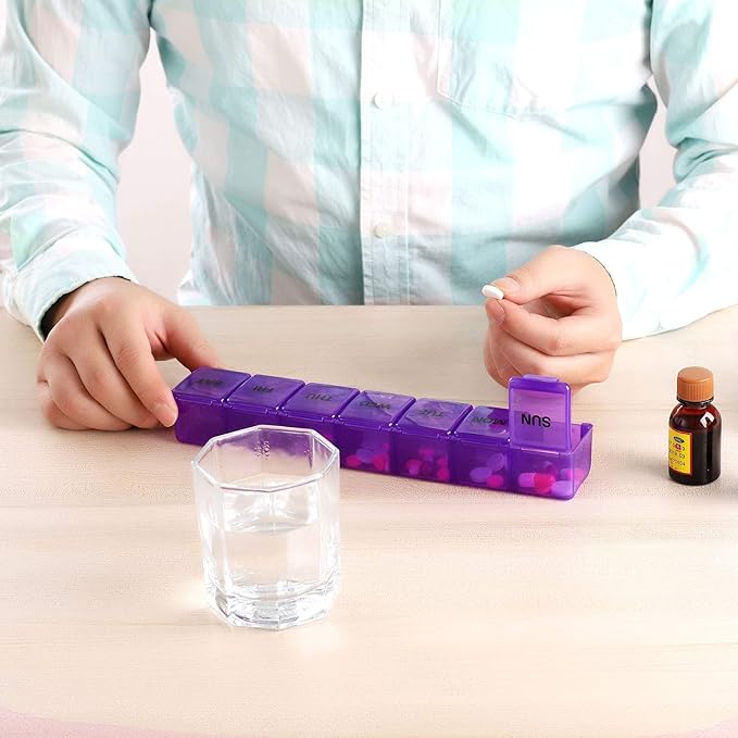 Pill Organizer XL Extra Large Weekly and Daily Pill Cases for Pills/Vitamin/Fish Oil/Supplements (Purple)