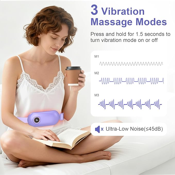 Heating Pad for Period Cramps, 3 Heat Levels and 3 Massage Modes, Portable Heating Pad for Menstrual Cramps, Electric Heat Belt for Women and Girl Stocking Stuffers(Purple)