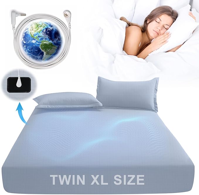Grounding Sheets for Earthing Twin XL Size, Fitted Earthing Sheets Grounding Fitted Sheet for Improving Sleep, Better Working and Help with Anxiety, Organic Cotton & Silver Fiber, Blue