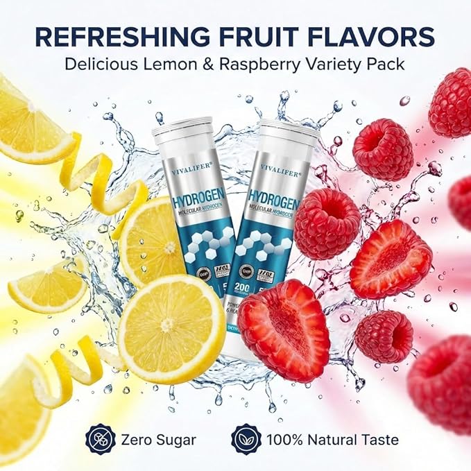 Hydrogen Water Tablets 100 Count (Lemon & Raspberry Flavor) - High PPM Molecular Hydrogen & Elemental Magnesium Supplement - Dissolvable H2 Generator for Energy, Muscle Recovery & Hydration