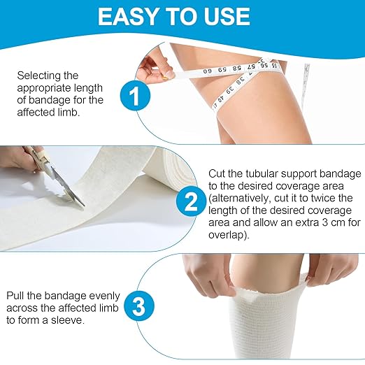 Latex-Free Elasticated Tubular Support Bandage with Stockinette Fabric, Breathable Tubular Compression Sleeve for Joint & Tissue Support on Arms, Knees, Legs (3" x 5.5 Yards) Size D