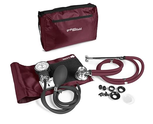 Graham-Field Professional Blood Pressure Kit - Stethoscope, Manual BP Cuff, Sphygmomanometer - Burgundy