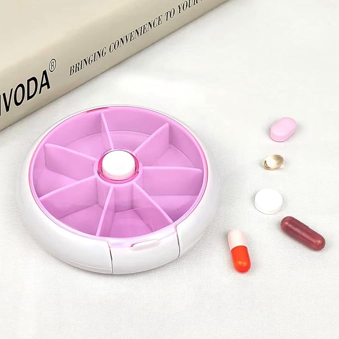 7 Grids Travel Pill Organizer Box 84-Pcs Medicine Name Labels Weekly 7-Day Pill Case Portable Medication Dispenser for Vitamins, Fish Oil & Supplements