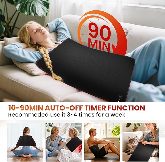 Red Light Therapy Mat for Full Body, Foldable 340 LEDs Near Infrared Light Therapy Pad, 660nm& 850nm 2in1 LEDs Light Blanket, High end Leather, 5 Power Levels UP to 65W, 29.6'x14''