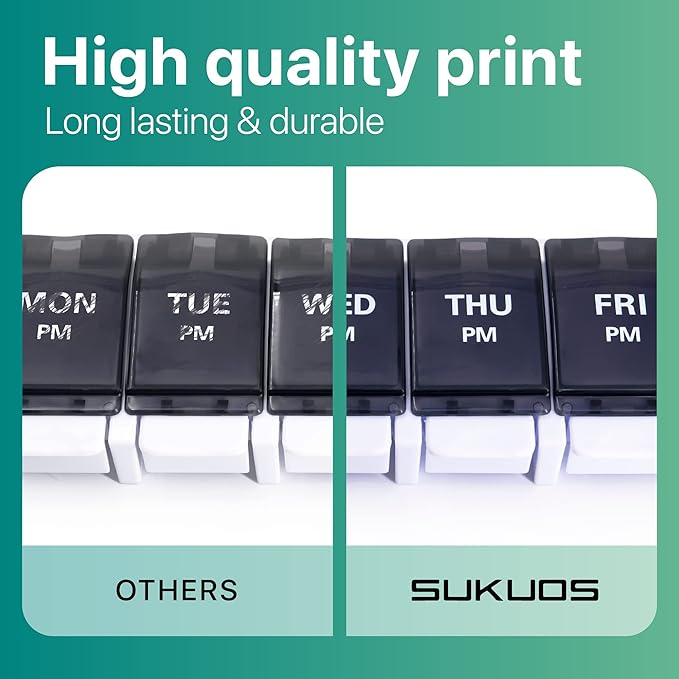 Sukuos AM PM Weekly 7 Day Pill Organizer, 2 Times A Day Pill Box with Arthritis Friendly Push Button, Medicine Cases for Vitamin/Fish Oil/Supplements, Easy to Clean (Black&White)