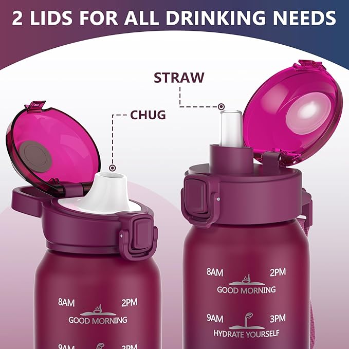 Insulated Water Bottle 24oz, Double Wall Vacuum 18/10 Stainless Steel Bottle with 2Lids, Leak Proof & BPA-Free, 700ml Hydro Water Flask with Handle & Straw Spout Lids RED BLACK